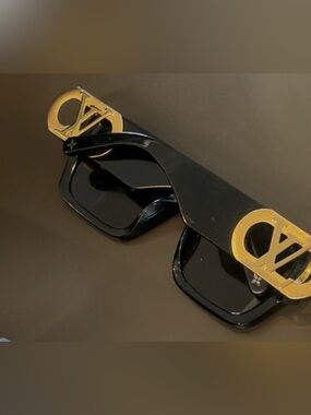 Louis Vuitton Black Sunglasses with Gold LV Accents